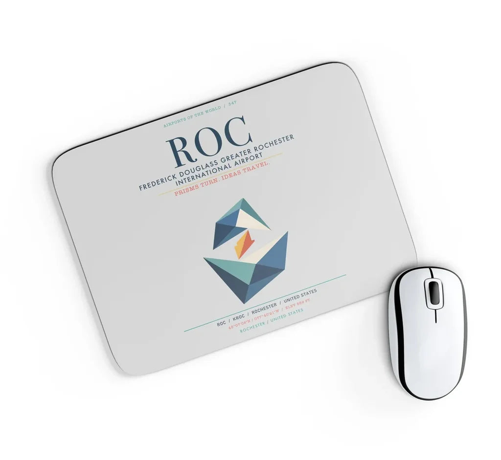 Frederick Douglass Greater Rochester International Airport (ROC) design on light gray rectangle mouse pad