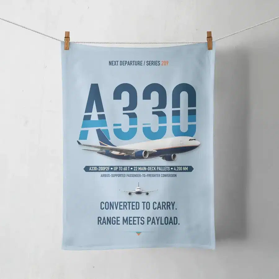 Airbus A330-200P2F design on light blue towel