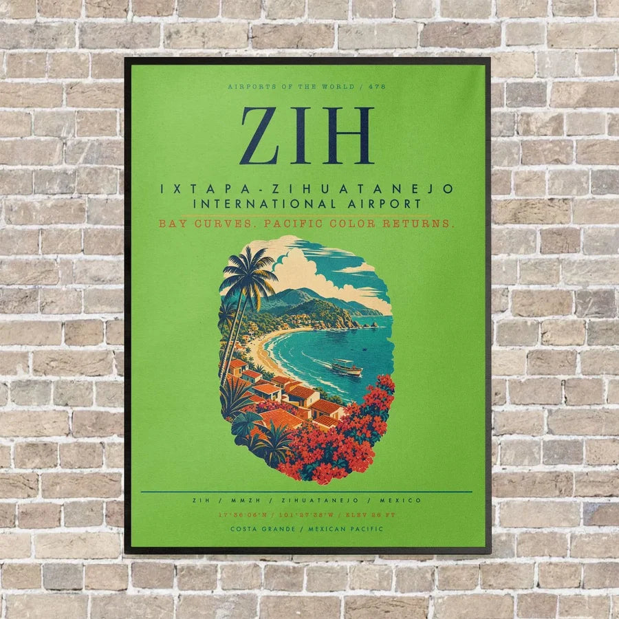 Ixtapa-Zihuatanejo International Airport ZIH vertical canvas print - framed - light green background
