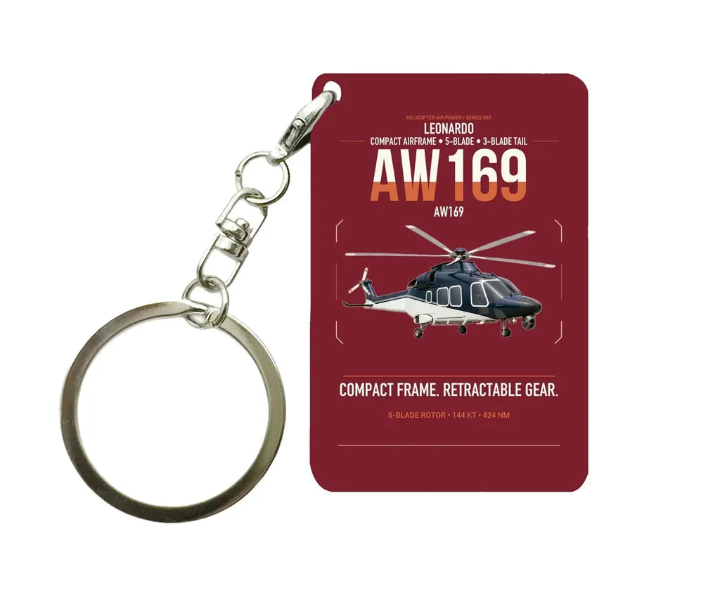 Leonardo AW169 design on dark red designed key chain, double-side print