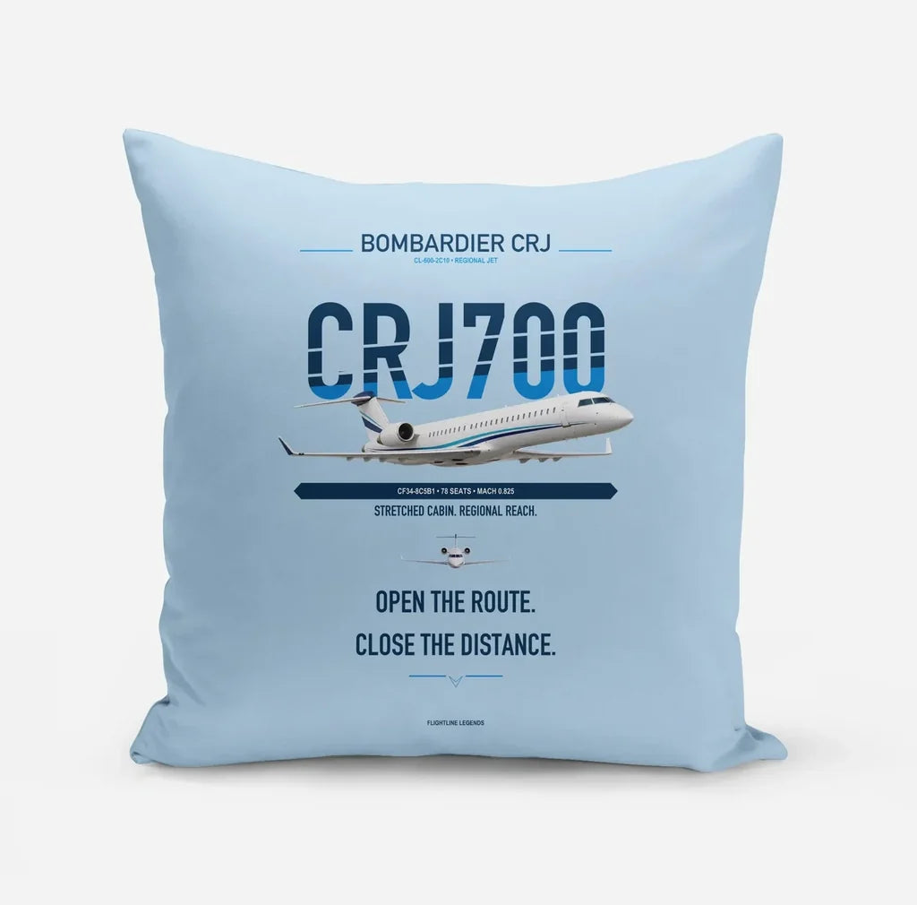 Bombardier CRJ700 design on light blue pillow