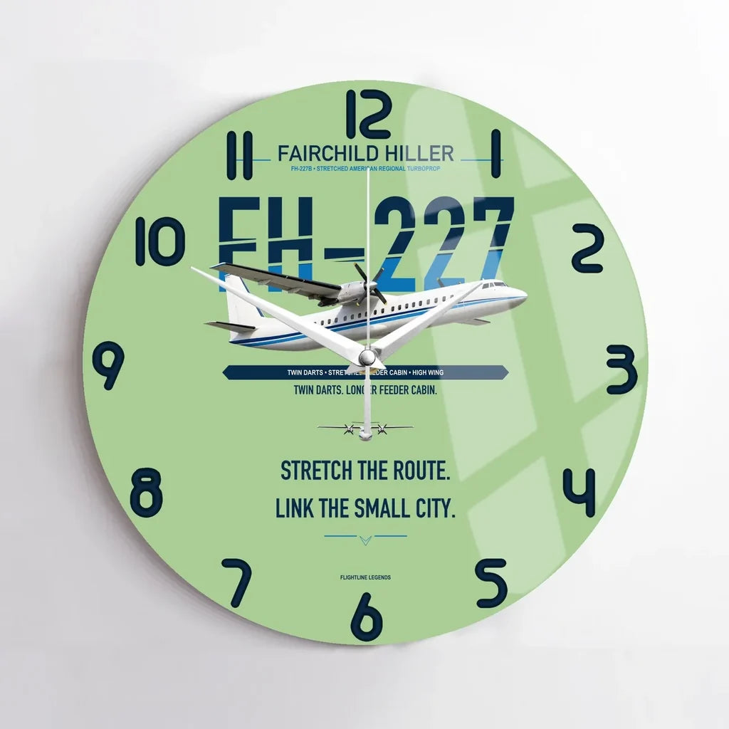 Fairchild Hiller FH-227B design on light green no frame wall clock