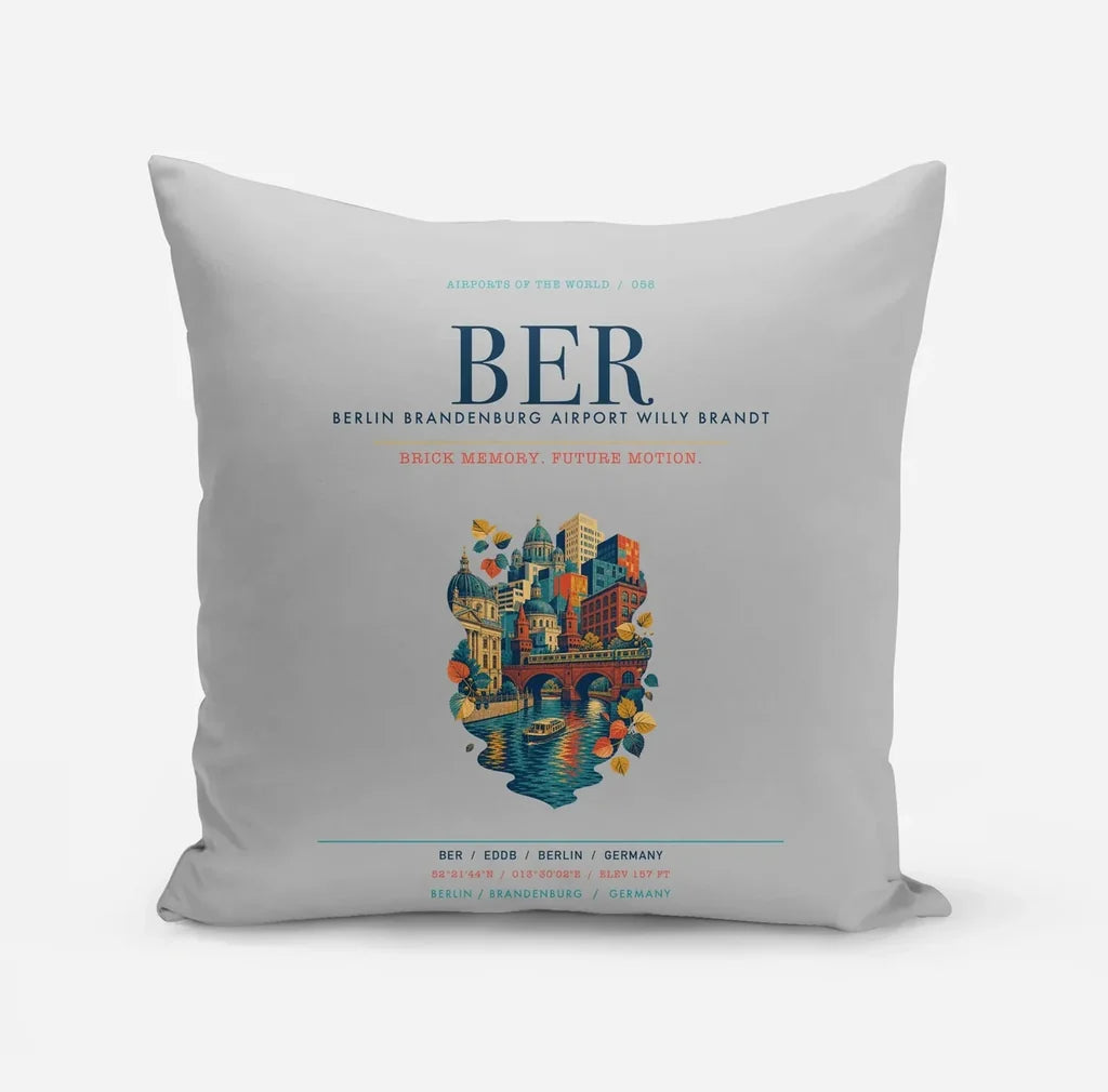 Berlin Brandenburg Airport Willy Brandt (BER) design on light gray pillow