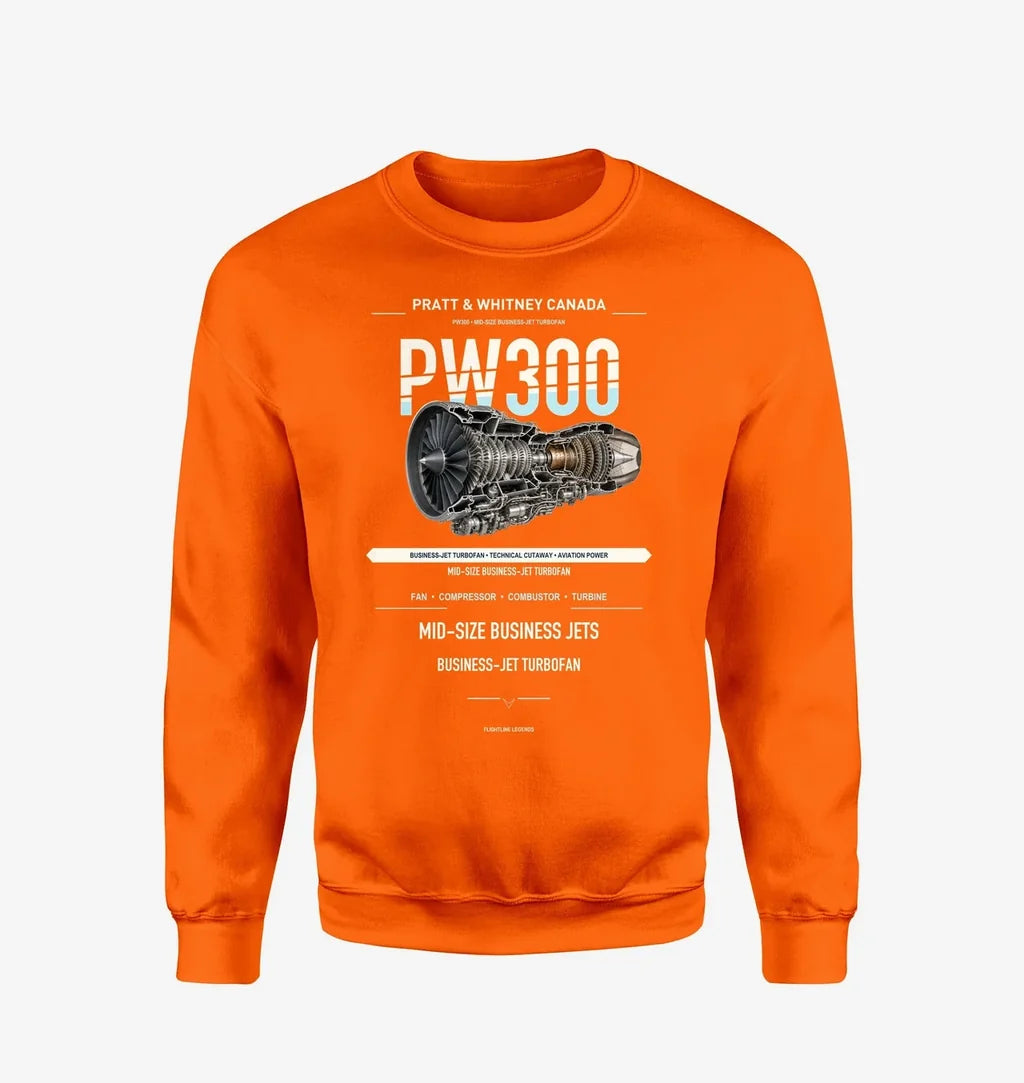 PW300 design on orange sweatshirt