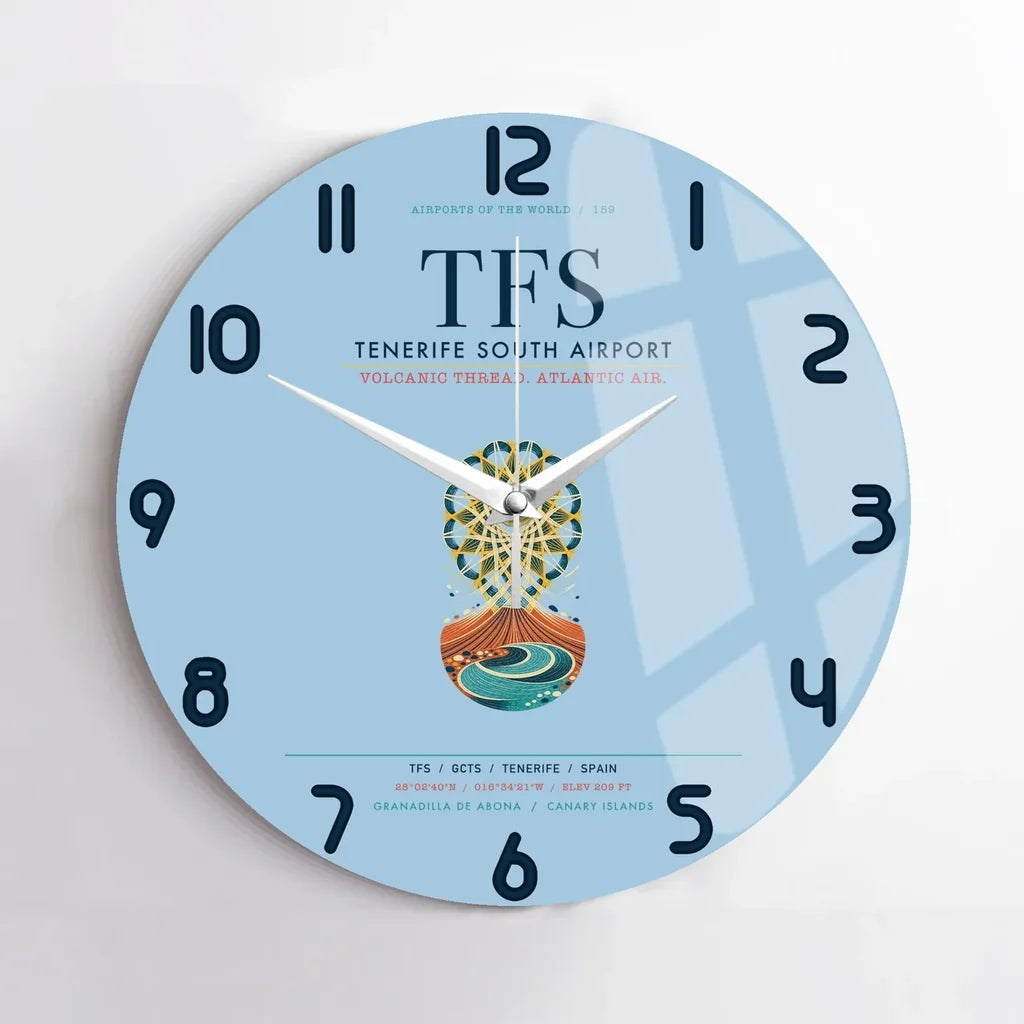 Tenerife South Airport (TFS) design on light blue no frame wall clock