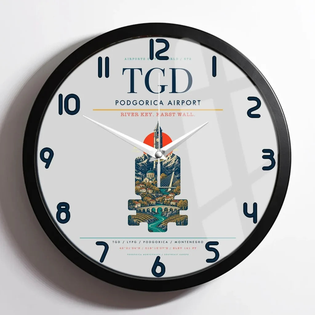Podgorica Airport TGD Wall-Clock Framed - Light Gray