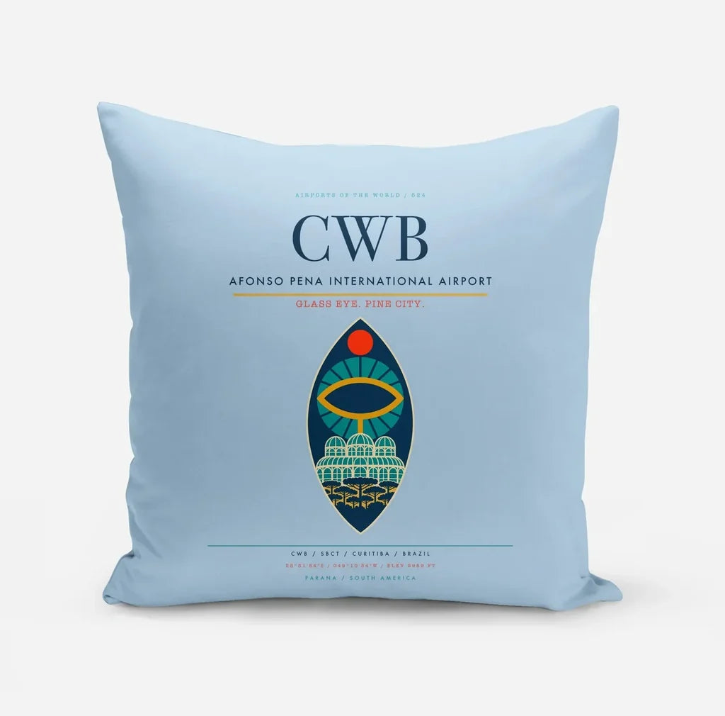 Afonso Pena International Airport (CWB) design on light blue pillow
