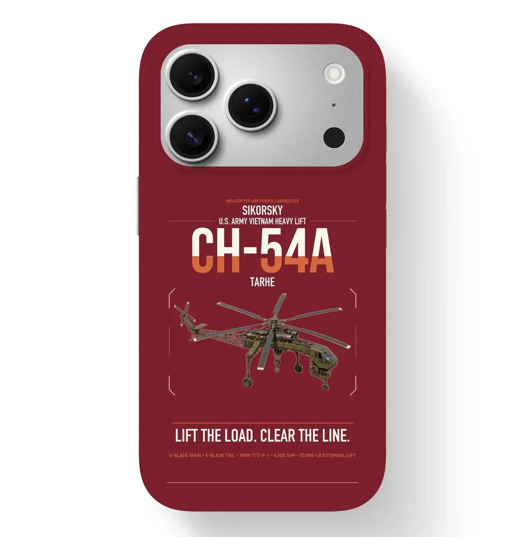 Sikorsky CH-54A Tarhe design on dark red magsafe iphone case, for iPhone 17 Pro