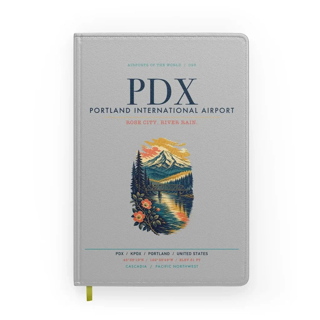 Portland International Airport (PDX) design on light gray notebook