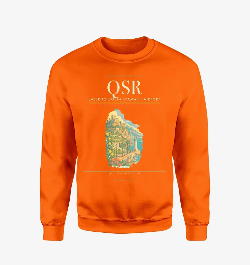 Salerno Costa d'Amalfi Airport (QSR) design on orange sweatshirt