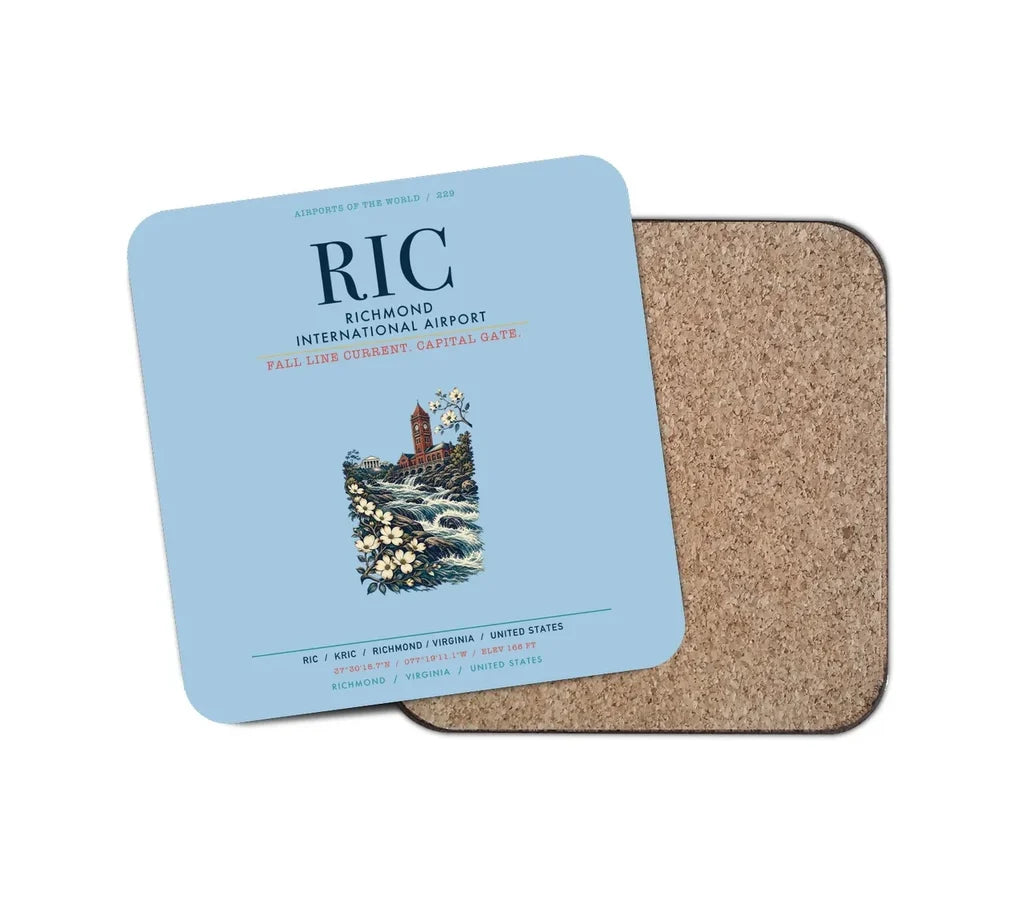 Richmond International Airport (RIC) design on light blue 1 piece coaster