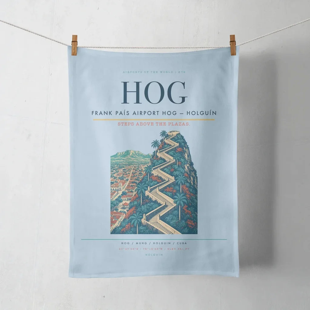 Frank País Airport (HOG) design on light blue towel