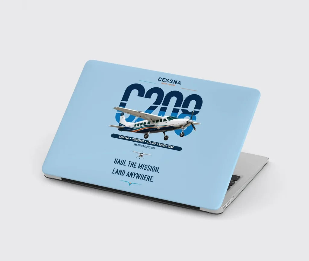 Cessna 208 Caravan design on light blue MacBook case