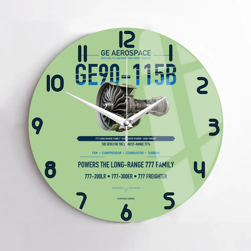 GE90-115B design on light green no frame wall clock