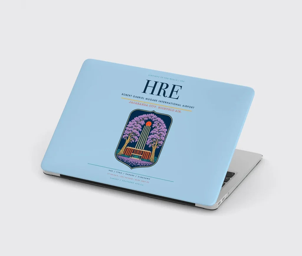 Robert Gabriel Mugabe International Airport (HRE) design on light blue MacBook case