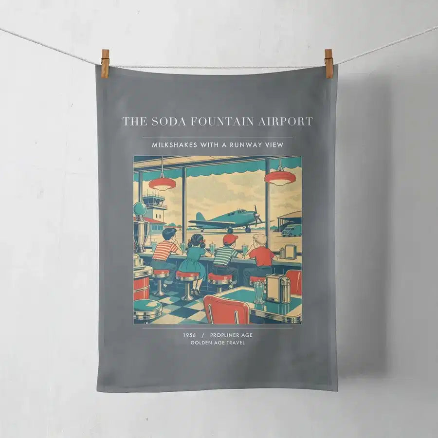 VINTAGE G4247 - The Soda Fountain Airport - Designed Towels design on gray