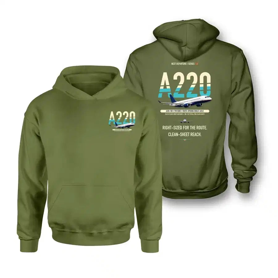 Airbus A220-100 design on green army hoodie