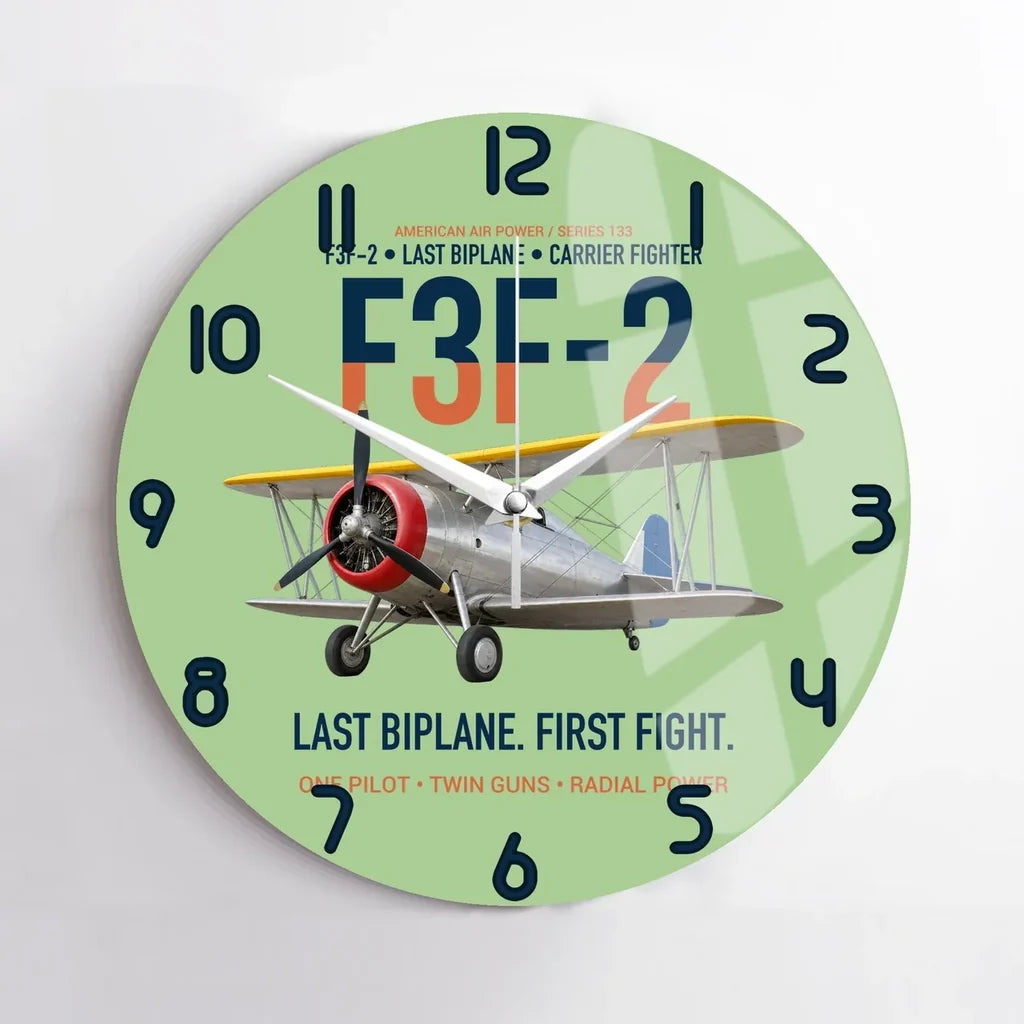 F3F-2 Last Biplane First Fight design on light green no frame wall clock