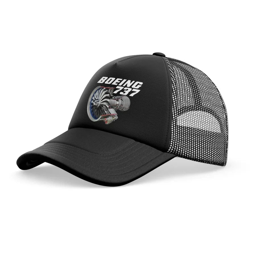 Boeing 737+Text & CFM LEAP-1 Engine trucker cap - full black