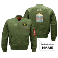 Thumbnail for Governor Francisco Gabrielli International Airport (MDZ) design on green bomber jacket with custom name patch