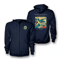 Thumbnail for VINTAGE G4228 - The First Jet Boarding - Premium Zipped Hoodie design on navyblue