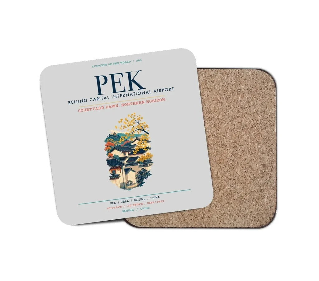 Beijing Capital International Airport (PEK) design on light gray 1 piece coaster