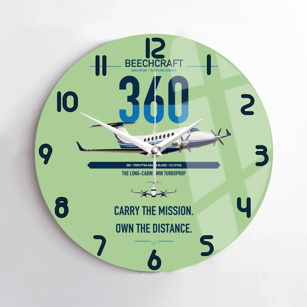 Beechcraft King Air 360 design on light green no frame wall clock