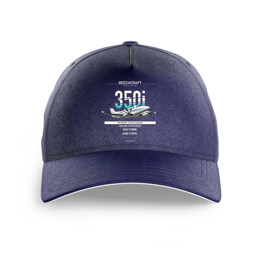 Beechcraft King Air 350i design on dark blue printed hat