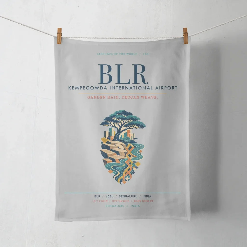 Kempegowda International Airport Bengaluru (BLR) design on light gray towel
