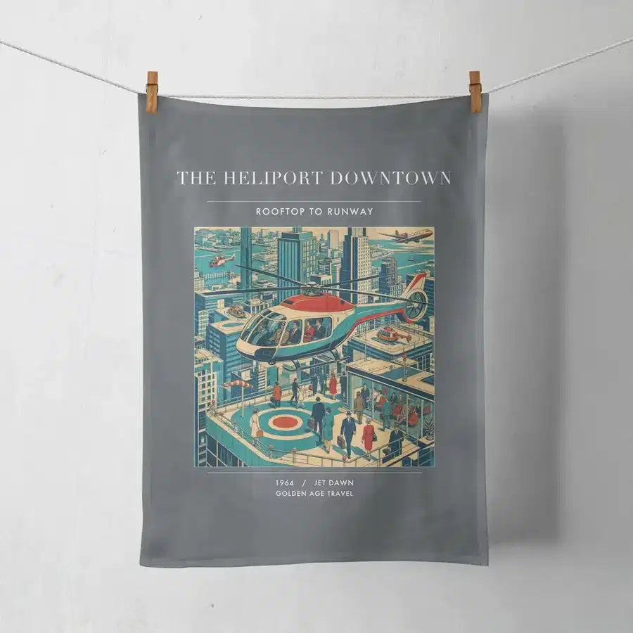 VINTAGE G4127 - The Heliport Downtown - Designed Towels design on gray