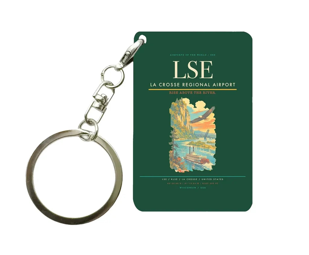 La Crosse Regional Airport (LSE) design on dark green key chain