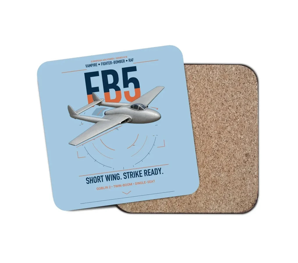 de Havilland Vampire FB5 design on light blue 1 piece coaster