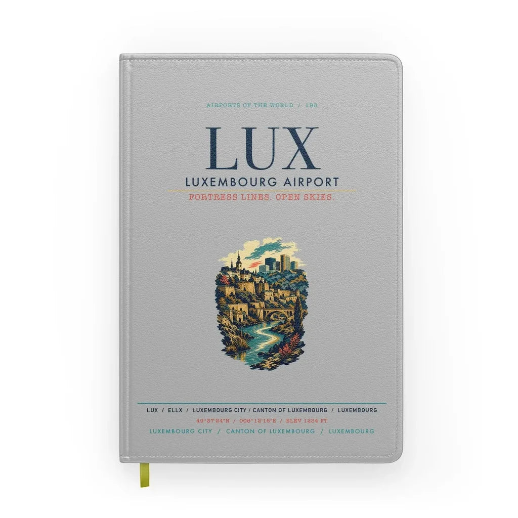 Luxembourg Airport (LUX) design on light gray notebook