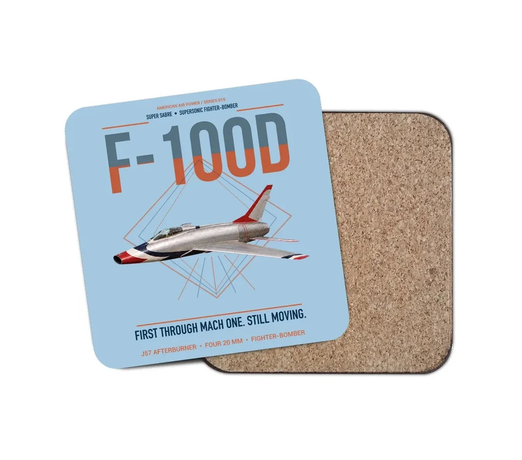 F-100D Super Sabre design on light blue 1 piece coaster