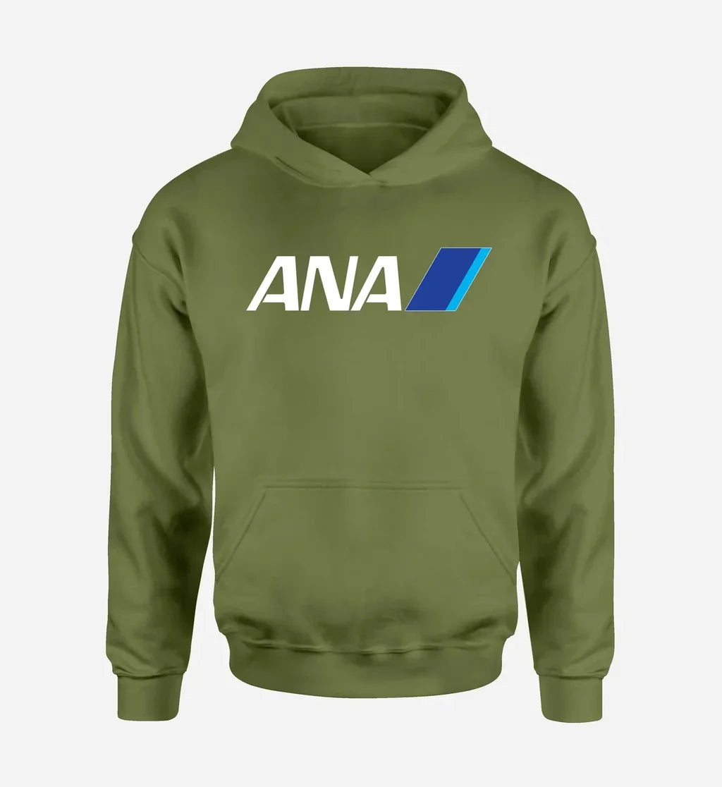 All Nippon Airways logo printed on green army hoodie