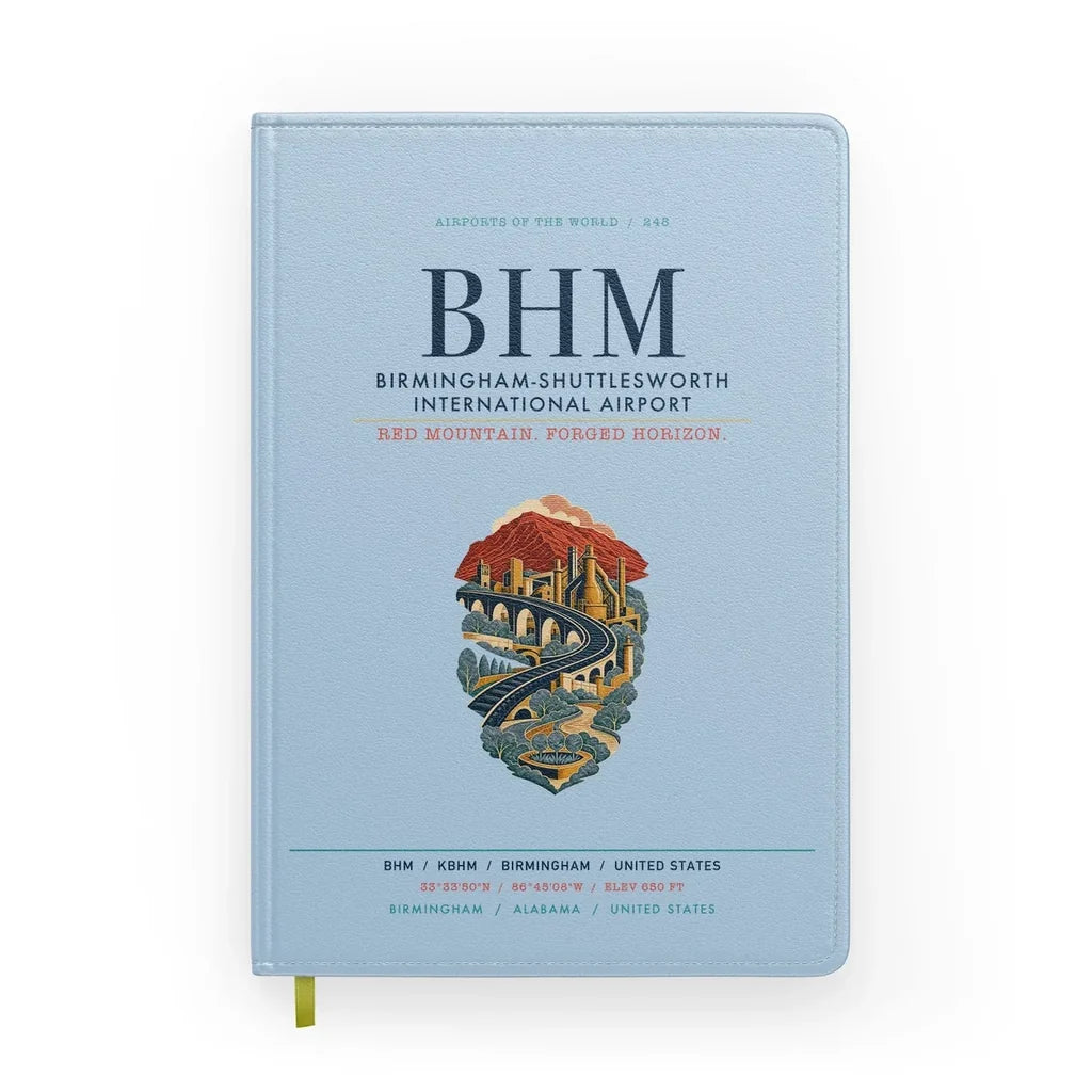 Birmingham-Shuttlesworth International Airport (BHM) design on light blue notebook