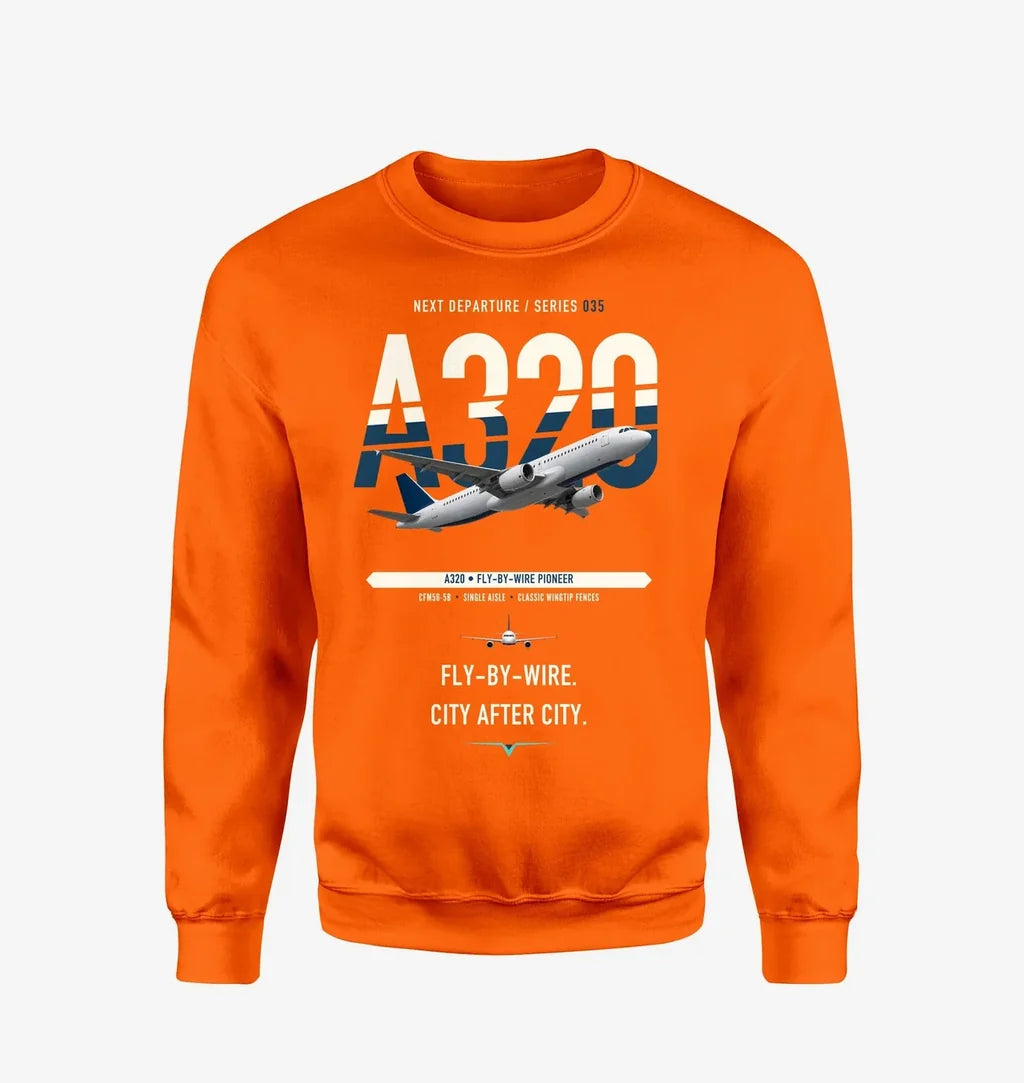 Airbus A320 design on orange sweatshirt