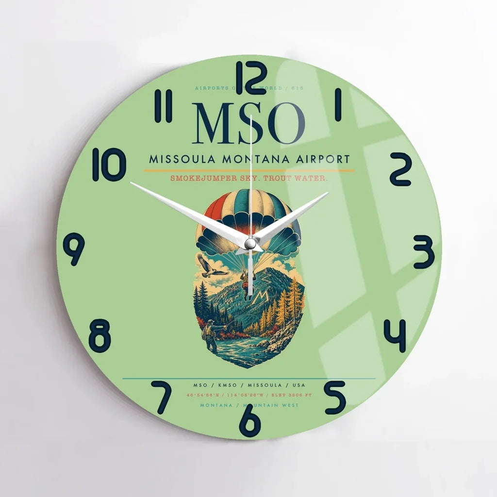 Missoula Montana Airport (MSO) design on light green no frame wall clock