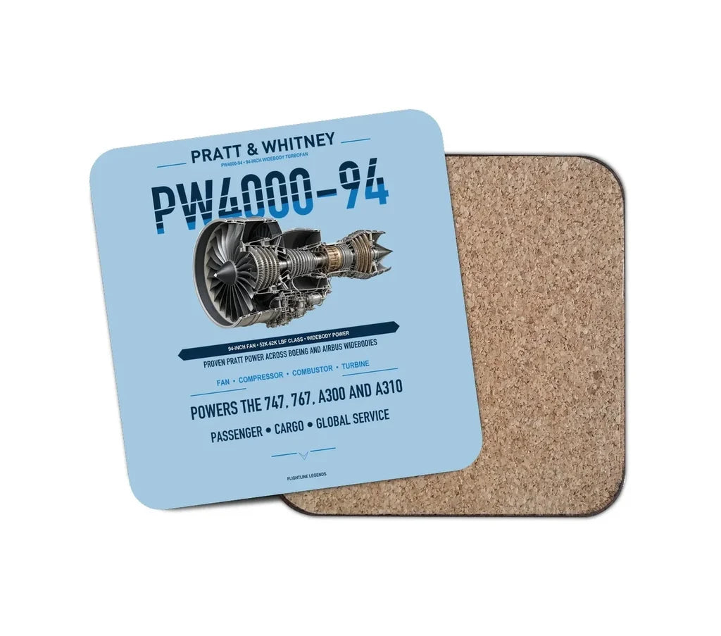 PW4000-94 design on light blue 1 piece coaster