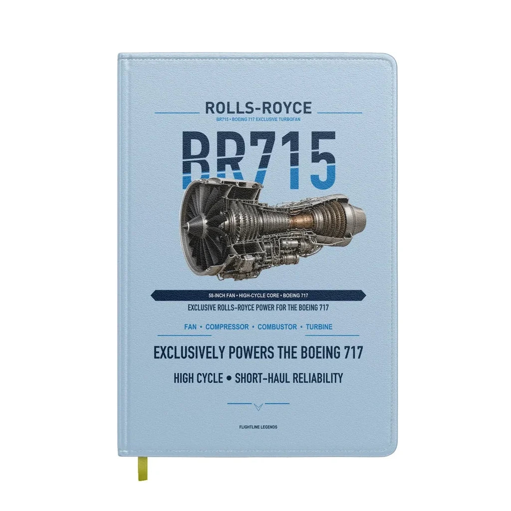 BR715 design on light blue notebook