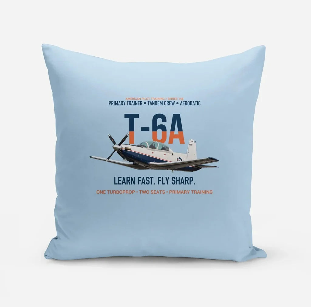 T-6A Texan II Train The Next Generation design on light blue pillow