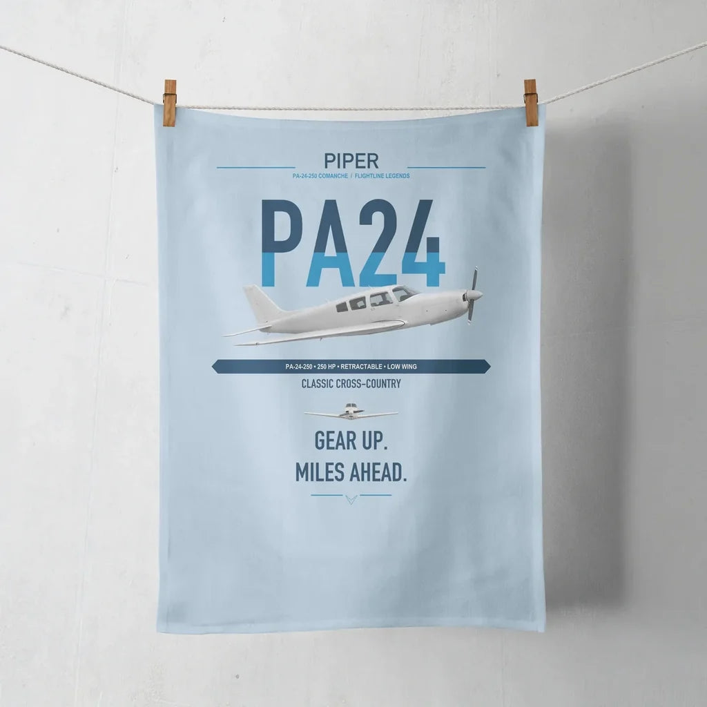 Piper PA-24-250 Comanche 250 design on light blue towel
