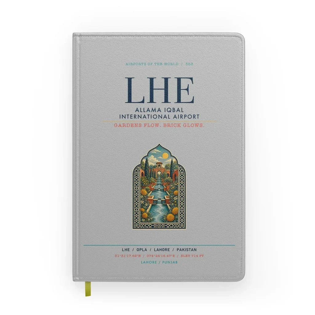 Allama Iqbal International Airport Lahore (LHE) design on light gray notebook