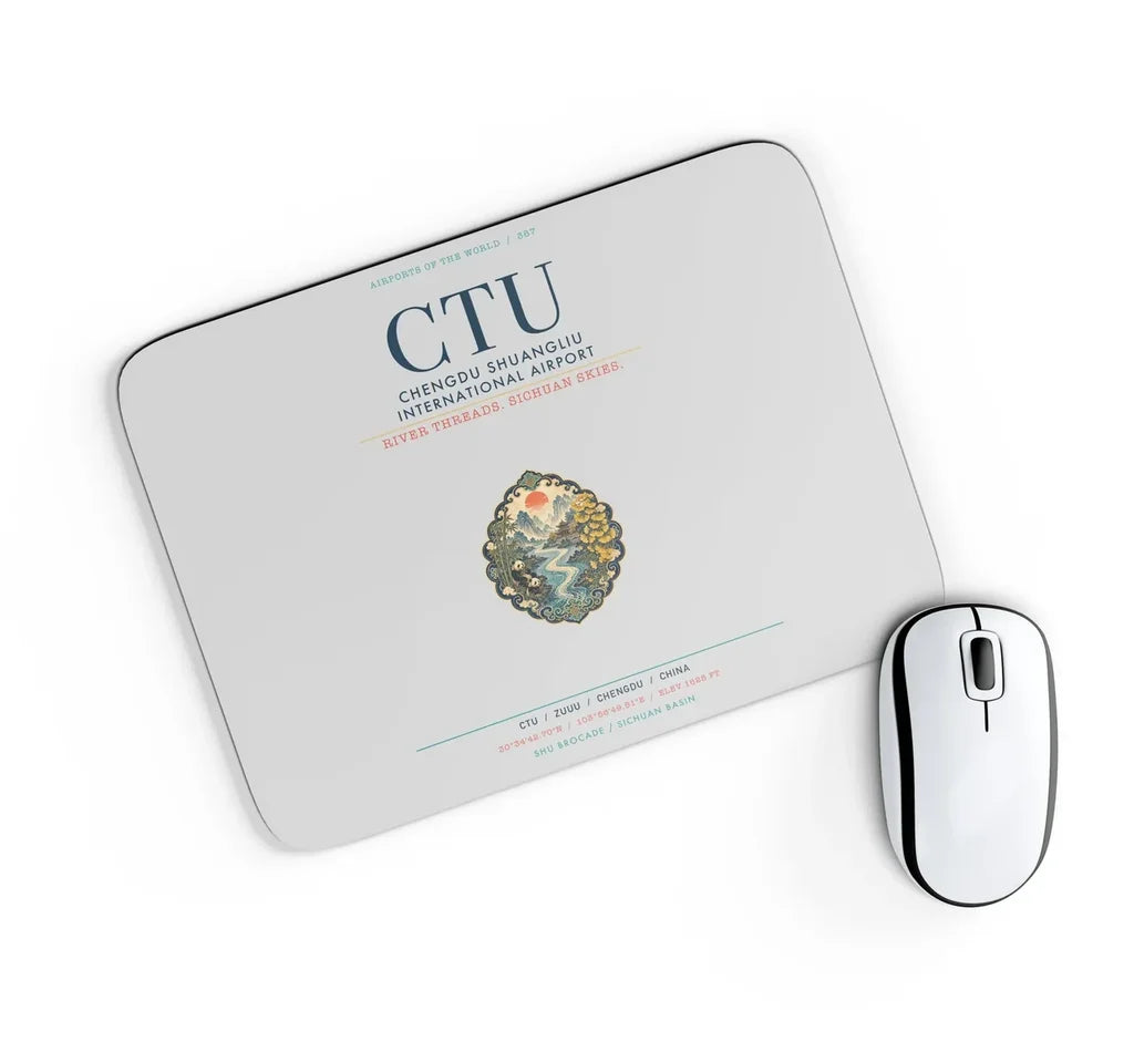 Chengdu Shuangliu International Airport (CTU) design on light gray rectangle mouse pad