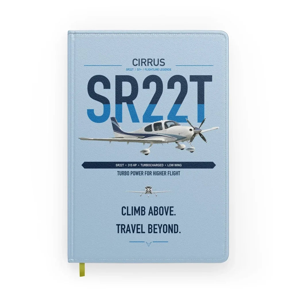 Cirrus SR22T design on light blue notebook