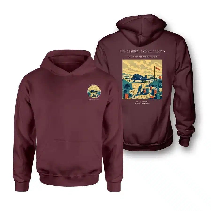 VINTAGE G4517 - The Desert Landing Ground - Double-Side Hoodie design on darkred double side