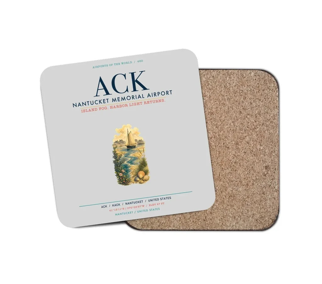 Nantucket Memorial Airport (ACK) design on light gray 1 piece coaster