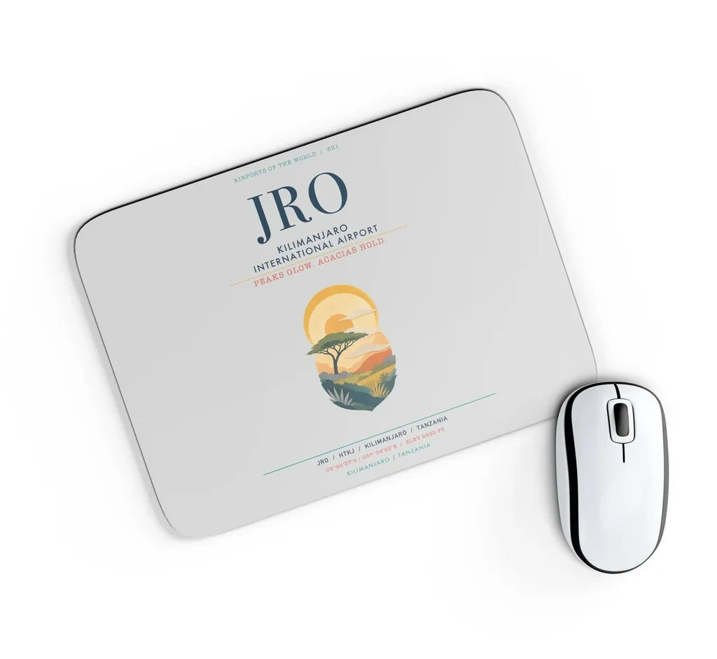 Kilimanjaro International Airport (JRO) design on light gray rectangle mouse pad