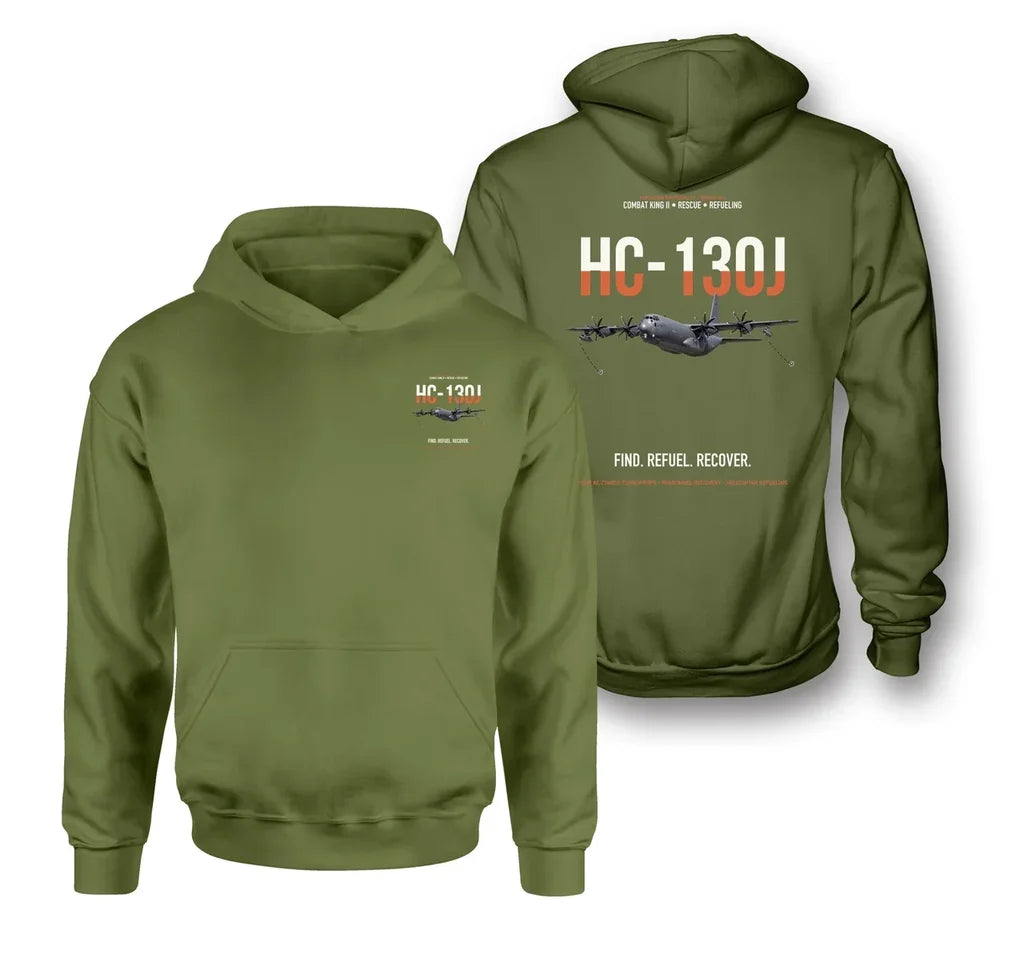 HC-130J COMBAT KING II design on green army double-side hoodie, double-side print