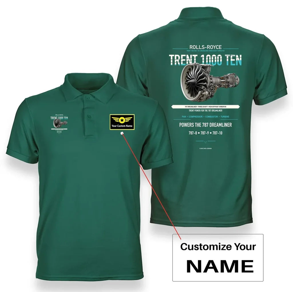 TRENT 1000 TEN design on green polo with custom name badge